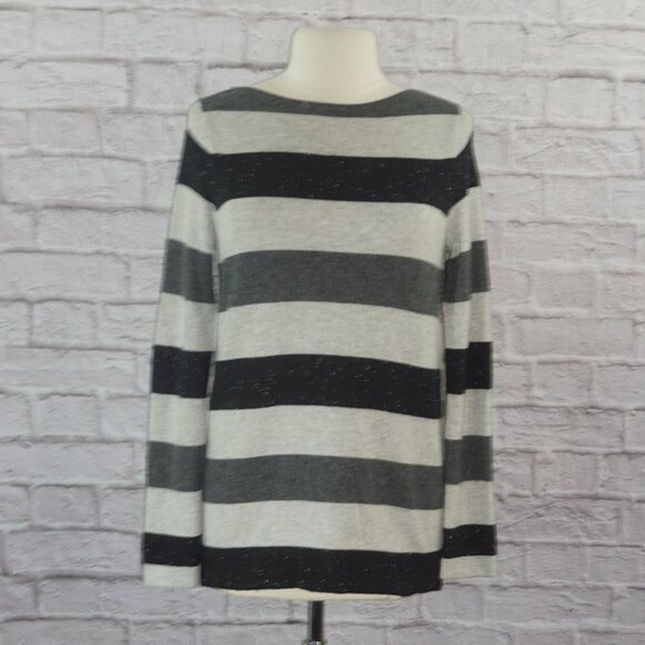 Belford Cashmere Gray Striped Sweater - Picture 1 of 6